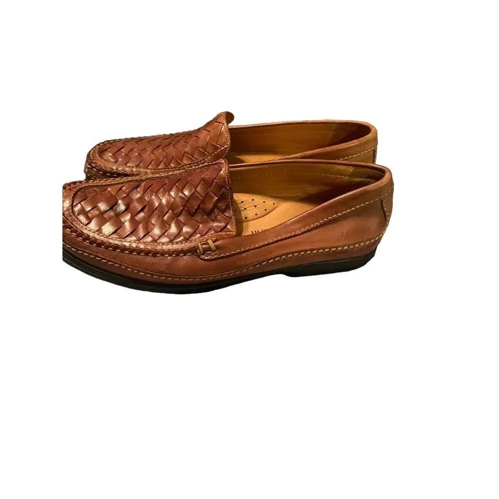Johnston & Murphy Mens Brown Woven Sheepskin Leather Tidwell Loafers Shoes 8.5 M